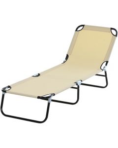 Outsunny Outdoor Garden Folding Recliner Sun Lounger Chair Beige Cream
