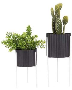 Present Time Decorative Flower Pot with Stand Set of 2, Iron Black and White 