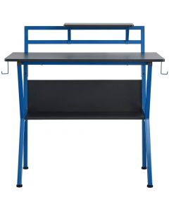 Virtuoso Gaming Desk Table Work or Play Wood Metal, Black Blue W100 x H95 x D55 cm