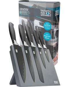 Taylors Eye Witness Kitchen Knife Set with Magnetic Block, Black 5 Pieces