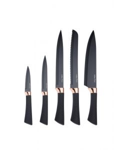 Arthur Price Stainless Steel Kitchen 6 Pieces Knife Block, Black and Copper