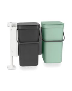 Brabantia Sort & Go Waste Bin 2x12L Double Built-In Recycling Bin Dark Grey and Jade Green  