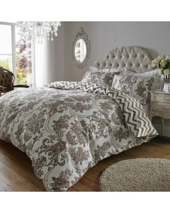 Aquisite Home Furnishings Luxury Damask Duvet Cover Set, Brown and Cream King 5FT 