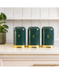 KitchenCraft Lovello Tea Coffee and Sugar Set of 3 Storage Canisters Green and Gold  