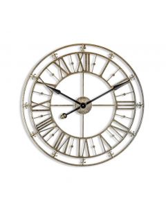 House Additions Round Oversized Skeleton Wall Clock Roman Numerals 76cm Metal Gold     