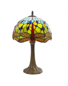 Loxton Lighting Tiffany 1 Light Table Lamp With Red Dragonfly Blue and Green Tiffany Shade 56cm