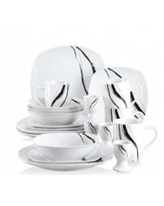 Veweet Teresa 20 Piece Dinner Set Porcelain Dinnerware Service for 4 White with Black Lines   