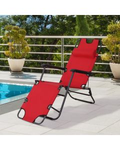Outsunny Outdoor Garden 2 In 1 Metal Frame Sun Lounger Chair Camping with Pillow, Red 