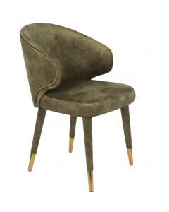Dutchbone Lunar Dining Accent Chair Velvet Moss Green with Brass Gold Finish
