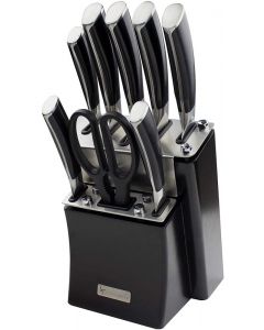 Rockingham Forge Equilibrium 9 Piece Professional Stainless Steel Kitchen Knife Block Set, Black 