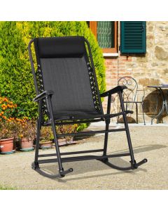Outsunny Garden Rocking Chair Folding Outdoor Adjustable Rocker Zero-Gravity Seat with Headrest Black
