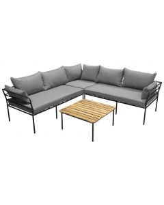 Venture Design Outdoor Garden Corner Sofa with Cushion and Coffee Table, Black Steel