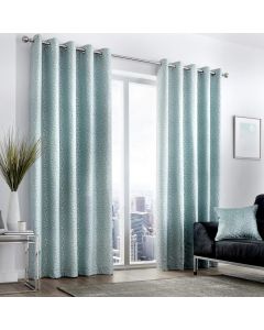 Curtina Leopard-Lined Eyelet Curtains Jacquard Woven Duck Egg Blue 229 W x 229cm D