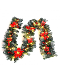 The Seasonal Aisle Illuminated Cones and Red Flowers Christmas Garland 270cm