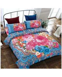 Imperial Rooms Bohemian Moroccan Duvet Cover Set Floral Pink Blue 5FT King