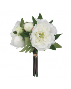 Heaven Sends Faux Peony Bunch Artificial Bouquet Flowers White and Green 