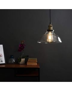 Minisun Industrial 1 Light Ceiling Pendant Clear Pantry Style Shade Black & Gold Steampunk Finish 