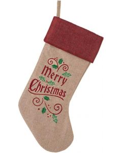Glitzhome Linen "Merry Christmas" Hooked Stocking Beige and Red 