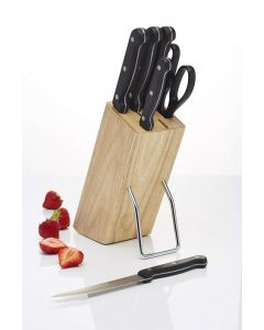 KitchenCraft Set of 6 Piece Stainless Steel Knife and Wooden Knife Block