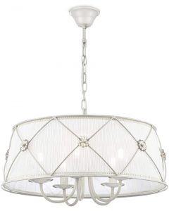 Maytoni Romantic Elegant Pendant Lamp White Fabric Shade Deco Crystal Flowers Cream 55cm Dia.