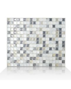 The Smart Tiles Minimo Noche Adhesive Wall Tiles, Crystal White Grey, Set of 4 W 29.34cm x H 24.49cm