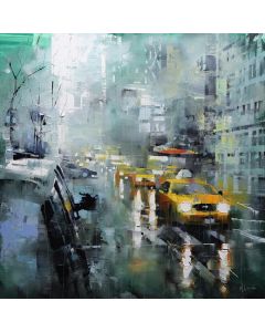 ‎Spires Art New York Rain Canvas with Wood Frame, Multicolour 51cm H x 51cm W