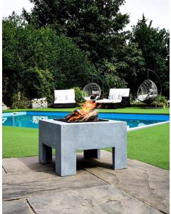 Ivyline Outdoor Garden Square Firebowl & Square Console Cement Firepit Grey
