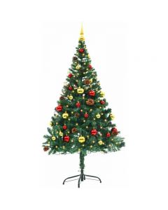 vidaXL Faux Christmas Tree Decorated with Baubles and LEDs 150cm, Green