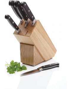 KitchenCraft MasterClass 5 Piece Knife Set and Knife Block Silver Brown