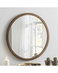 House Additions Round Wood Framed Mirror Wall Mounted Bronze 80 x 80cm