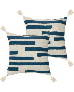 The Linen Yard Alaya Set of 2 Filled Cushions Natural Cotton and Navy Blue 50cm