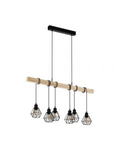 EGLO Townshend 5, 6 Lights Kitchen Island  Ceiling Pendant with Black Shades