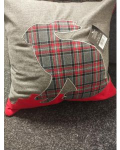 Charisma Christmas Sitting Hare Tartan Cushion Cover Red and Grey 45cm x 45cm