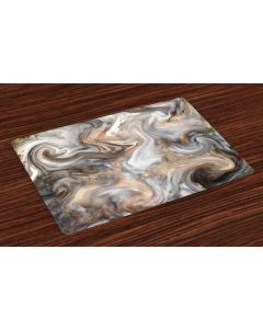 Abakyhaus Marble Effect Fabric Place Mat Set of 4, Brown Grey L47 x W32 cm