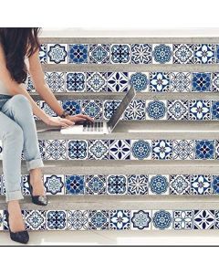 Walplus Tile Spanish & Moroccan Wall Sticker Decal 24 pieces Self-Adhesive Vinyl Blue