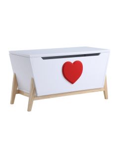 Acme Furniture Wooden Chest Trunk Storage Box Kids Toys White with Red Heart XXL