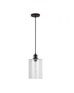 House Additions Ceiling Pendant 1 Light Cylinder Shade Clear Glass Metal Black