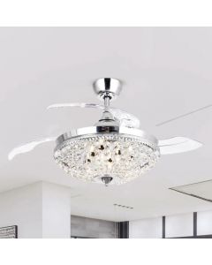 Parrot Uncle 6-Light Crystal Chandelier Retractable Ceiling Fan with Remote Control Chrome