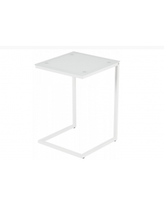House Additions Denise Square Side Table, Metal Glass Top White W 40cm x H 59cm x D 40cm  
