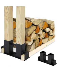 Relaxdays Firewood Stacking Aid Set of 2 Coated Steel Black 10D x 34W x 16Hcm