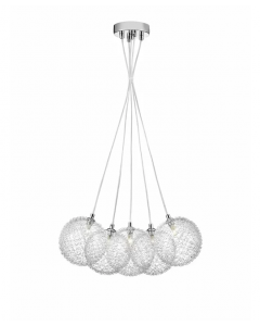 Nova Luce Feliciti  Clear Glass and Silver 5 Light Ceiling Pendant, LED 45cm D x 120cm H