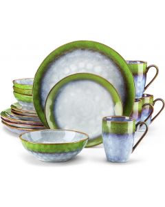 Vancasso Starry 16 Piece Dinnerware Set Service for 4 Stoneware Gradient Green and Blue