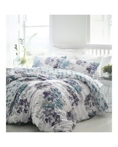 Portfolio Kew Teal Floral Bed Duvet Cover Set Purple Blue Double 4ft6 100% Cotton