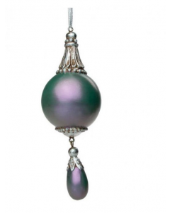 THE SEASONAL AISLE SET 0F 4 Ornate Round Ball Ornament with Droplet iridescent PURPLE 16cm H
