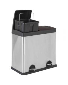 URBNLIVING Recycle Pedal Bin 2 Compartment 24L Stainless Steel