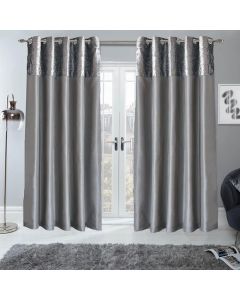 Sienna Manhattan Olvera Eyelet Room Darkening Curtains Velvet Grey, 228W x 188cm Drop 