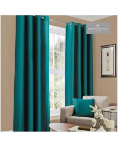 GAVENO CAVAILIA Plain Faux Silk Eyelet Curtains Polyester, Green Teal 229W x 274Dcm