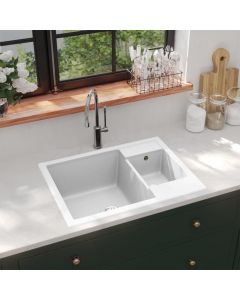 VidaXL Ashby Kitchen Sink Main Basin Left Side Undermount White Granite