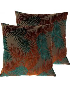 Riva Paoletti Palm Grove Set of 2 Filled Cushions Teal Blue Terracotta Orange Rust 50cm 