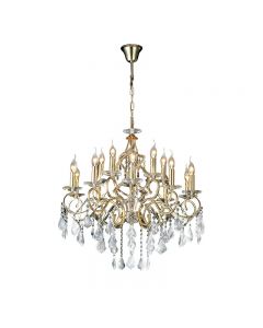 Diyas Lighting Torino 15-Lights Ceiling Pendant Candle Style Chandelier, Crystal French Gold Finish 100cm H x 73cm W